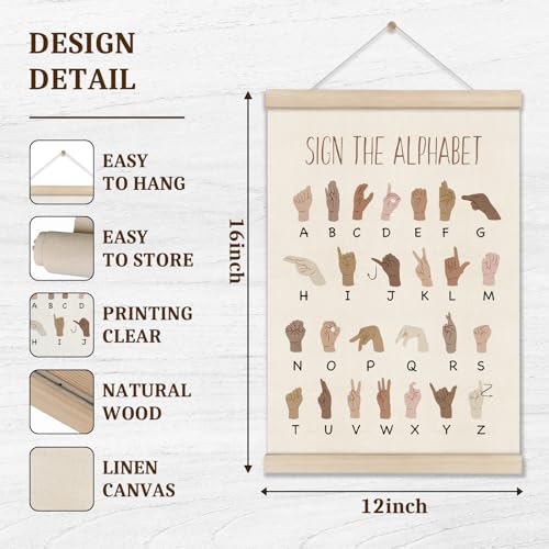 DOI-LANEE ASL Alphabet Poster Hanger Frame, Educational Posters for Toddlers 16x12 Inch, American Sign Language, ABC Learning Wall Art, Boho Classroom Decor, Playroom Wall Art - color: Off-whtie10
