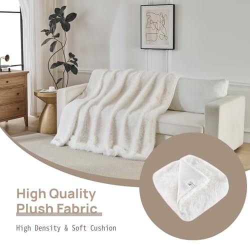 Luxury Fluffy Faux Fur Throw Blanket, Thick Silky Fuzzy Cozy Blanket, Plush Blankets for Couch, Sofa, Chair, Bed - Ivory White, 50x60 Inches - color: Ivory White, size: Throw (50" x 60")