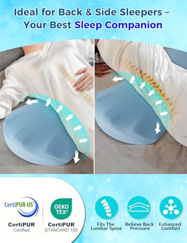 Fledano Lumbar Support Pillow for Bed – Memory Foam Lower Back Pain Relief Pillow for Sleeping, Ergonomic Lumbar Pillow for Side & Back Sleepers, Sciatica & Hip Pain Relief, Washable Cooling Cover - color: 02-blue(upgraded Cool Cover)
