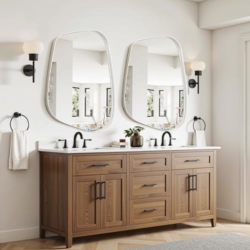 Irregular Wall Mirror 26"x40" Bathroom Mirrors Asymmetrical Artistic Decorative for Living Room Bedroom Bathroom Hallway Entryway,Trapezoid,White - color: White, size: 40"L x 26"W