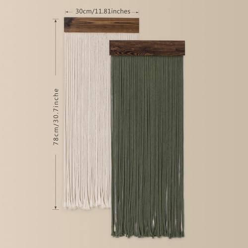 HVEST 2 Pcs Sage Green Wall Art Macrame Wall Hanging Boho Decor Green and Beige Handmade Woven Long Tapestry for Bedroom Living Room Nursery Home Apartment Headstock Wall Decor, 30.7L X 11.8 W inches - color: Green Beige