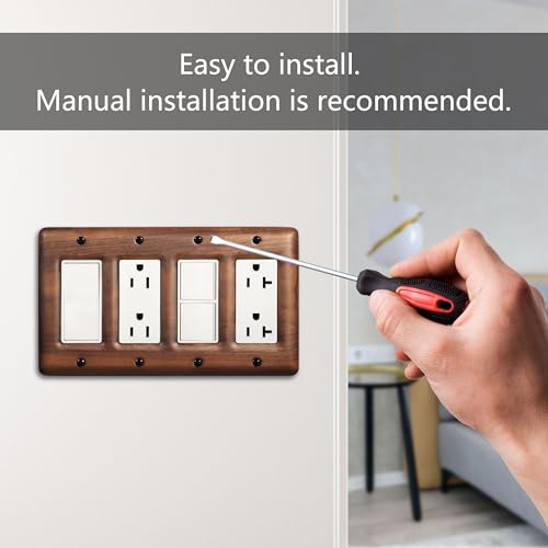 Four Light Switch Cover Plate Solid North American Walnut 4-Gang Decorative Wall Plate for Stylish and Modern Interiors - color: Walnut wood, size: Quad Toggle