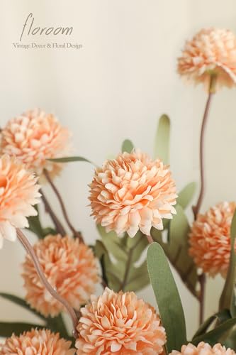 Floroom 6pcs Apricot Peach Faux Silk Mums Artificial Flowers, Bulk Fake Small Mini Chrysanthemums with Stems for DIY Wedding Centerpieces Floral Arrangements Vase Fillers Home Decorations - color: Apricot Peach, size: 6pcs