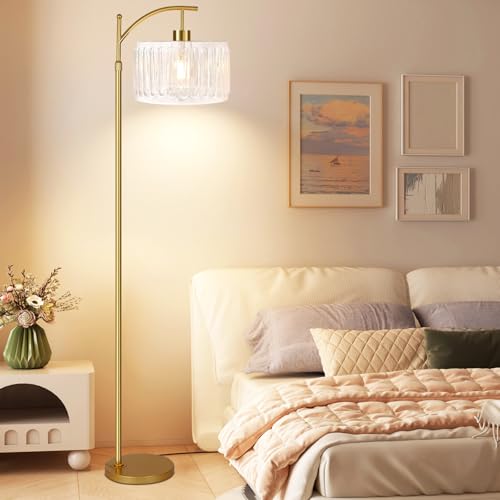 QIYIZM Glass Floor Lamp for Living Room,Bedroom,Gold Dimmable Standing Lamp with Remote,Brass White Tall Lamp Boho Mid Century Modern Floor Lamps Arc Floor Light Lamp Girls Kids Bohemian - size: 26-Floor Lamp