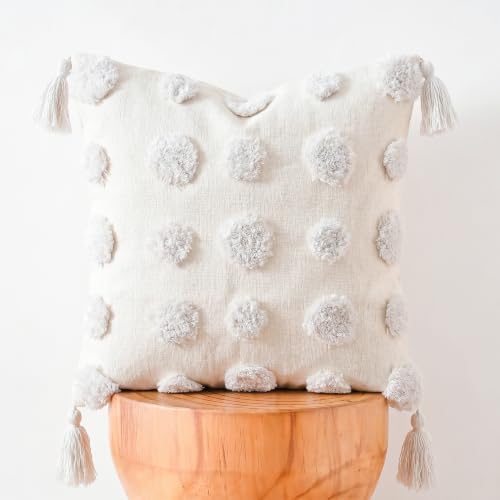PANOD Super Soft Farmhouse Decorative Plush Throw Pillow Covers 26 x 26 White,Solid Pom pom Tufted with Tassels Modern Accent Boho Square Cushion Cover Pillow Case for Couch Sofa - color: White, size: 26" x 26" (Pack of 1)