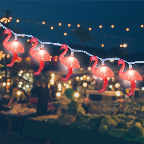 8.5Ft Pink Flamingo Outdoor String Lights, 9ft Summer Patio LED String Lights, Bedroom Birthday Wedding Holiday Summer Theme Outdoor Cute Party Lights, Tropical Party Decoration, Flamingo Decoration - style: Flamingo