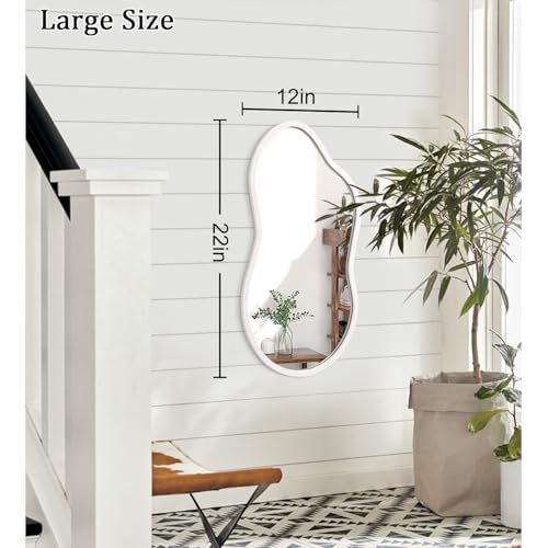 AAZZKANG Irregular Wall Mirror Wooden Large 22"x12" Decorative Hanging Mirrors Asymmetrical for Bedroom Dressing Room Living Room Bathroom Entryway White - color: White, size: 22"L x 12"W