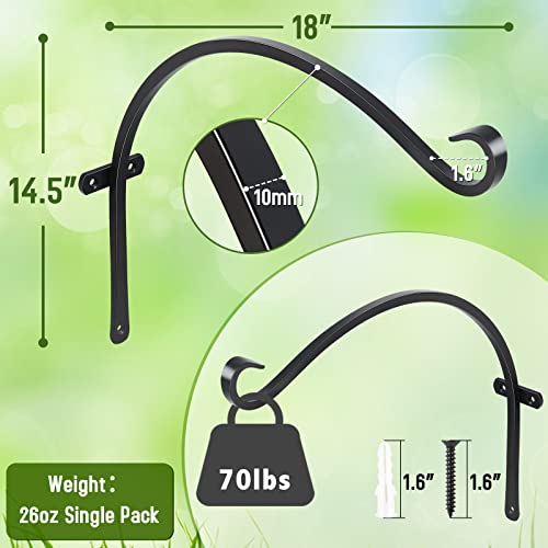 FEED GARDEN 18 Inch 2 Pack Outdoor Hanging Plant Bracket for Bird Feeders, Wind Chimes, Lanterns, Heavy Duty Metal Iron Wall Hooks with 6 Screws - color: Black-C, size: 18 Inch