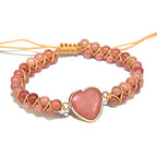 Women Boho Wrap Bracelet,Handmade Natural Stone Crystal Emperor Beads Heart Bracelet, Fashion Bohemian Jewelry Gift for Women - color: Rhodochrosite #2