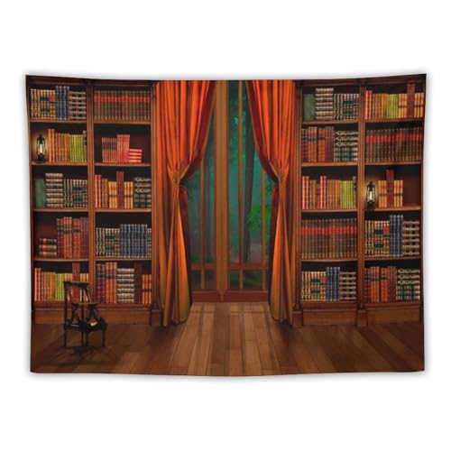 Houselerax Vintage Bookshelf Tapestry,Retro Library Wall Hanging Tapestries,Old Books on Shelf Classical Study Room Student Study College Dorm Bedroom Living Room 60"x40"inch - color: Bookshelf-11, size: W60xL40in