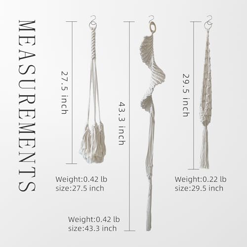 Modern Minimalist Bohemian Style Hanging Planters Plant Net Pocket Hand Woven Hanging Basket Holder Tapestry Flower Basket with Exquisite Tassel Indoor Balcony Decoration (3 in 1) - size: 3 in 1