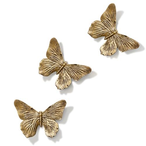 GUSFREUD 3D Butterfly Wall Decor Set – Resin Wall Decorations for Living Room, Bedroom, Garden, Yard, Outdoor and Gallery Walls - Antique Copper - Set of 3 - color: copper