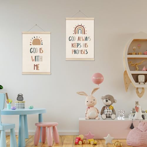 DOI-LANEE Christian Canvas Wall Art, Set of 2 Christian Nursery Artwork, Classroom Posters Hanger Frame, Sunday School Decorations, Boho Rainbow Classroom Decor 16x12 Inch - color: Off-White A05