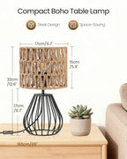 Rattan Table Lamp, Boho Table Lamp, Small Bedside Lamp, Handwoven Paper Lampshade, 2700K LED Bulb Included, Boho Desk Lamp, Modern Nightstand Lamp for Bedroom, Living Room, HW06TL05 - color: Mesh + Black