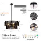 Black Boho Rattan Chandelier 18'' Hand Woven Chandelier Light Fixture 3-Light Farmhouse Drum Pendant Light for Dining Room Bedroom Kitchen Hallway Foyer - color: 18" Black Rattan