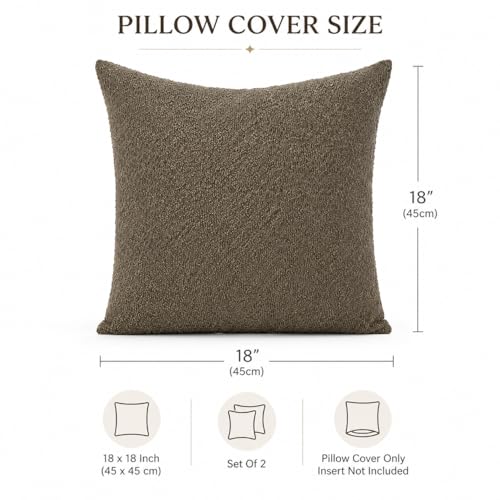 JoraLion 18x18 inch Boucle Throw Pillow Covers, Brown Woven Texture Neutral Pillow Cover Breathable Cushion Case for Couch Sofa Bed Living Room Home Decor, Pack of 2, No Insert - color: Brown, size: 18" x 18" (Pack of 2)