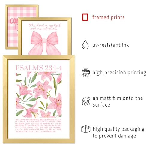 16 PCS Framed Christian Coquette Wall Art Decor, Pink Bow Bible Verses Wall Collage Kit Prints for Bedroom, Gallery Wall Frame Set, Jesus Posters for Living Room Aesthetic, Dorm Artwork for Girls Kids - color: LightPink, size: 12"x15" Framed
