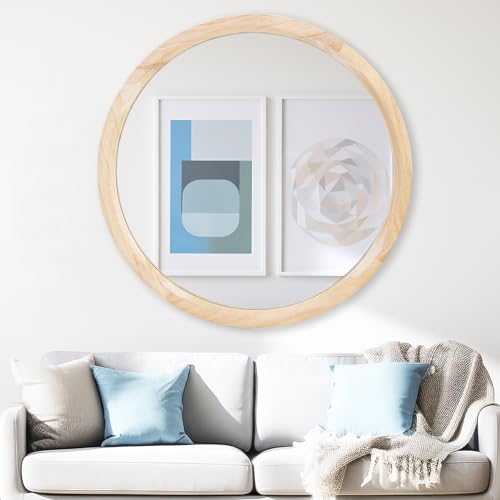 MAGFLERUM 24 Inch Round Wood Mirror - Circle Mirror for Nursery, Boho Style - Wall Decor for Bedroom, Living Room, Hallway (Nature) - color: Nature2, size: 24"L x 24"W