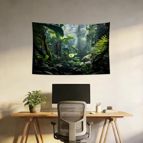 QGHOT Jungle Tapestry Wall Hanging Tropical Rainforest Backdrop Green Palm Leaves Tapestry Extra Large Forest Wall Art for Bedroom Living Room Office Decor 39.1" L x 59.1" W - size: 39.1"L x 59.1"W