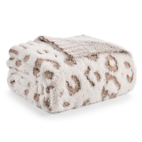 Snuggle Sac Leopard Luxury Faux Fur Throw Blanket for Couch,Ultra Soft Cozy Plush Fluffy Blanket for Sofa Bedroom Living Room,Beige Leopard,50x60 inches - color: Beige Leopard, size: Throw(50"x60")