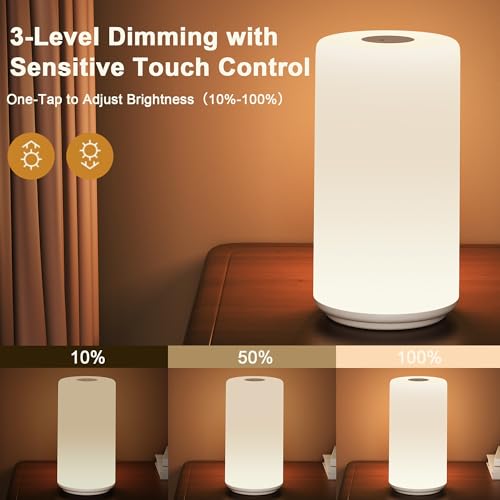 Touch Bedside Table Lamp, [RGB Mode] 3 Way Dimmable Warm White Lights for Bedroom, Multi-Color Smart Nightstand Lamp Desktop LED Lamp for Living Room Home Gifts - color: Ivory