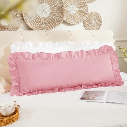 Pink Ruffle Lumbar Pillow Cover 14x36 Inch, Ruffled Cushion Case Covers for Couch Sofa Bed Living Room, Decorative Farmhouse Throw Pillow Cover, Pack of 1 - color: Pink, size: 36" x 14" (Pack of 1)