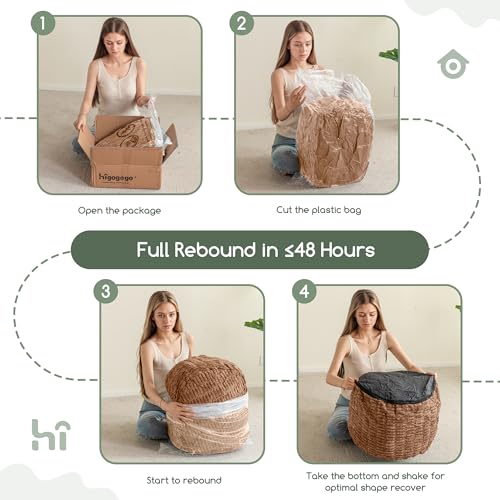 HIGOGOGO Pouf Ottoman Stuffed Round Modern Foam Filled Foot Rest Poufs for Living Room Chair Decorative 20 X 15 Inches Boho Relax Stool for Wedding Christmas Party, Brown - color: Brown, size: 20"D x 20"W x 15"H
