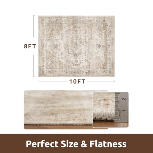 AMOAMI-Area Rug 8FT X 10FT Rugs for Living Room-Vintage Soft Beige Rugs for Bedroom-Non Slip Carpet-Washable Rug for Dining Room Living Room Bedroom Office Under Table - color: Beige, size: 8' x 10' (Rectangular)