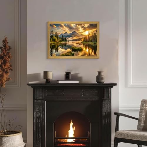 Framed Canvas Wall Art 12x16 Inch, Vintage Landscape Wall Art Decor, Countryside Farmhouse Sunset Landscape Wall Decor, Retro Mountain Vintage Painting Prints for Living Room Bedroom Home Bathroom Decor - color: Landscape Painting D, size: 16"L x 12"W