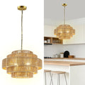 BoostArea 5-Tier Boho Chandelier Light Fixture,20" Hand Woven Pendant Lights Kitchen Island,Large Farmhouse Pendant Light for Kitchen,Dining Room,Hallway, Foyer - color: Gold & Brown
