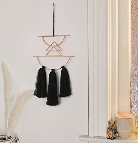 IOWER Boho Wall Decor Black Macrame Wall Hanging Metal Art Cute Home Small Decor for Livingroom Bedroom12 H - color: Black