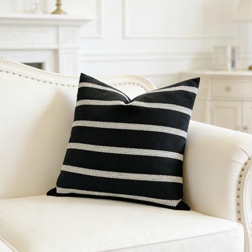 Slow Cow Decorative Jacquard Textured Woven Stripe Throw Pillow Cover Cushion Cover 26 x 26 Inches Black Mixed Off White - color: G-black Off White, size: 26" x 26" (Pack of 1)