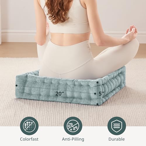 Intelligent Design Floor Pillow - Shredded Foam Filled Meditation & Yoga Cushion, Chenille Tufted, Handsewn Scalloped Edge, Oeko-TEX Certified, Azza, 20" x 20" x 5" Aqua - color: Aqua