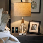 OYEARS 23" Table Lamps for Living Room Set of 2 Bedside Lamps for Night Stands Bedroom Lamps Farmhouse Rattan Boho Lamp Glass Nightlight End Table Lamp with USB C+A (White),Two Light Points - color: Washed White