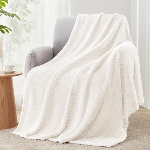 Exclusivo Mezcla Fleece Throw Blanket for Couch, Lightweight Jacquard Bed Blanket for Spring Summer, Soft Cozy Breathable Throws, Ivory, 50x70 Inches - color: Ivory, size: Throw ( 50x70 IN )