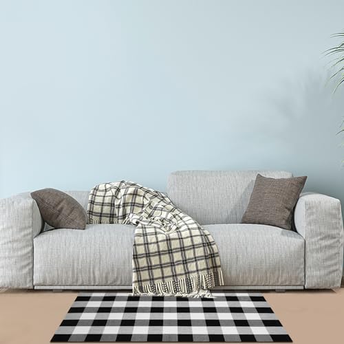 Buffalo Plaid Area Rug, Checkered Rug 27.5x43 Inches, Black and White Rug, Washable Cotton Mat for Front Porch, Entryway, Kitchen, Living Room, Home Decor - color: Black & White, size: 2'3" x 3'7" (Rectangular)