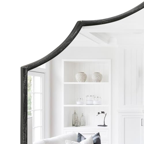 Besdomus Black Scalloped Wall Mirror: 40"x29" Large Modern Wooden Arched Dresser Mirror - Minimalist Fireplace Decorative for Bathroom/Bedroom/Mantel/Vanity/Entryway/Living Room - Stylish Home Decor - color: Black, size: 29"L x 40"W