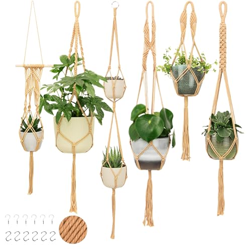 Nook Theory 6-Pack Macrame Plant Hangers with 12 Hooks - Hanging Planters for Indoor Plants, Boho Macrame Hangers Indoor Outdoor, Decorative Plant Hanger Indoor (Caramel) - color: 6-pack Caramel