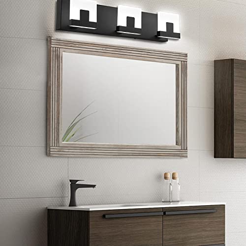 YOSHOOT Hand-Made Wooden Spliced Wall Mirror for Bathroom, Rustic Farmhouse Vanity Mirror, Décor Wall Art, Solid Wood Frame, Vertical or Horizontal Hanging, 53" x 28", Grey - color: Spliced White Grey, size: 53"L x 28"W