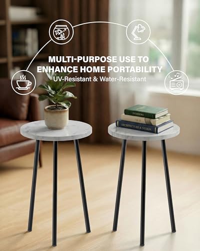 Plant Stand Indoor 2 Pack: Corner Wood 20 Inch Plant Stand Mid Century Modern Decor - Small Round Plant Table for Indoor Plants - Plant Holder for Patio Living Room Bathroom Office (White Marble) - color: White Marble, size: 20"&20"