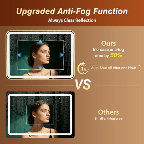36x60 Inch LED Bathroom Mirror with Gold Frame,Front and Backlit Vanity Mirror, Stepless Dimmable Wall Mirrors with Anti-Fog, 3 Colors, Memory, Waterproof, LED Smart Bathroom Mirror - color: Gold, size: 36"L x 60"W