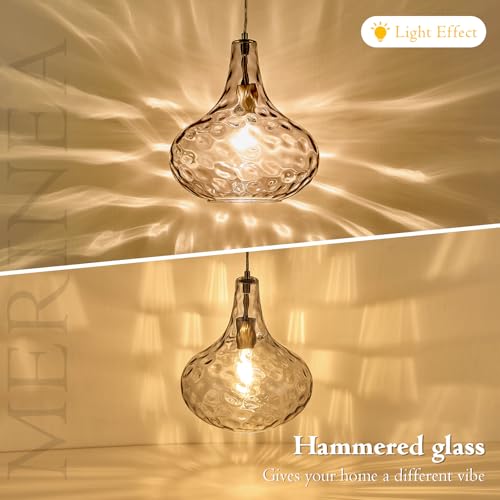 11" Smoked Hammered Glass Pendant Light – Modern Ceiling Hanging Fixture with Brushed Nickel Finish for Kitchen Island, Dining Room, Hallway, Entryway – E26 Base - color: Smoked