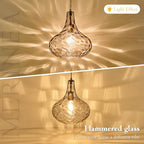 11" Smoked Hammered Glass Pendant Light – Modern Ceiling Hanging Fixture with Brushed Nickel Finish for Kitchen Island, Dining Room, Hallway, Entryway – E26 Base - color: Smoked