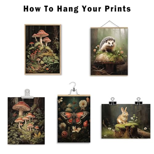 ANERZA 16 PCS Dark Cottagecore Wall Art Decor, Cottage Core Gallery Wall Prints for Bedroom, Fairycore Posters for Living Room Aesthetic, Nature Forest Mushroom Collage Kit, Whimsical Dorm Home Decor - color: DarkOliveGreen, size: 11"x14" Unframed