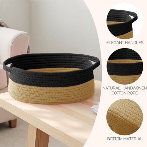 JMvicyroam Woven Basket,Small Rope Storage Bin with Handles & Ribbon Bag, Organizer for Shelves Closets,Gift Basket Empty for Birthday,Books,Dog Toys, Black&Jute/2 Pack - color: Black&Jute, size: 2 Pack