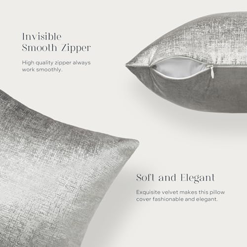 Phantoscope Pack of 2 Sparkling Velvet Decorative Solid Throw Decorative Pillow Cover Soft Silver Glitter Square Cushion Cover Pillowcase for Couch Bed and Chair, Gray, 12 x 20 inches, 30 x 50 cm - color: Gray and Silver, size: 20" x 12" (Pack of 2)
