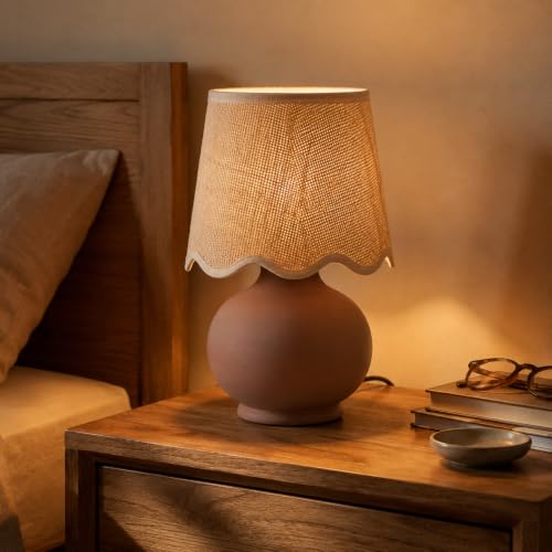 Benton Ceramic Table Lamp with Fabric Shade – 13" Bedside Accent Lamp for Bedroom, Living Room & Nightstand (Clay Brown) - color: Clay Brown