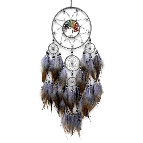 Grey Large Dream Catcher with Tree of Life | Handmade, Wall Decor, Wall Hanging Ornament, Bedroom Living Room Home Decor