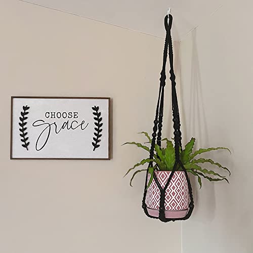 Mkono Macrame Plant Hanger Indoor Hanging Planter Basket with Wood Beads Decorative Flower Pot Holder No Tassels for Indoor Outdoor Boho Home Decor 35 Inch, Black, Set of 1 (POTS NOT Included) - color: Black