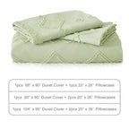 EMME Boho Duvet Cover Twin Size Sage Green - 2 Pieces Soft & Breathable Tufted Shabby Chic Embroidery Bedding for All Seasons, 1 Duvet Cover with 1 Pillow Shams & Zipper Closure (Sage Green, Twin) - color: 25 - Sage Green, size: Twin(68"×90")